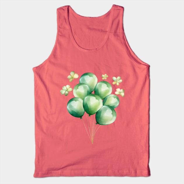 St Patrick's Day Party Balloons and Clover Tank Top by mw1designsart